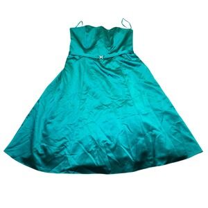 Michaelangelo Teal Green Satin Fit and Flare Formal Dress Rhinestone Belt 16
